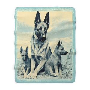 Manta/cobija estilo San Marcos. 60 X 80 PULGADAS/Estampado vintage de pastor alemán/Manta con animales salvajes