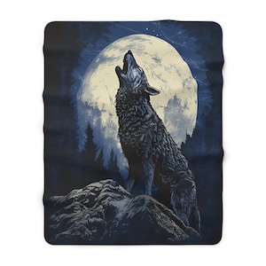 San Marcos-stijl Swap Meet-deken/Cobija/mystiek dier Vintage Mexicaanse wolf Howling at Moon-print, lichtgewicht deken