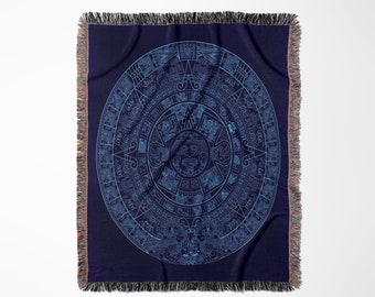 Mexican Aztec Mayan Mexica Sunstone Woven Blanket /Cobija Mexicana De Mexico Azteca | Aztec Calendar/ Christmas gift / Regalo para Navidad