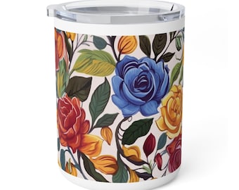 Śliczne, Cantaritos, meksykańska sztuka ludowa, Barro, Jarrito, Talavera, kwiatowy, botaniczny izolowany kubek podróżny do kawy i herbaty, kubek Taza De Cafe 10 uncji