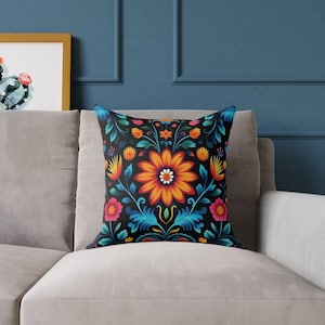 Mexican Style Floral Spun Polyester Pillow Cushion/ Frida Khalo Inspired Botanical Design
