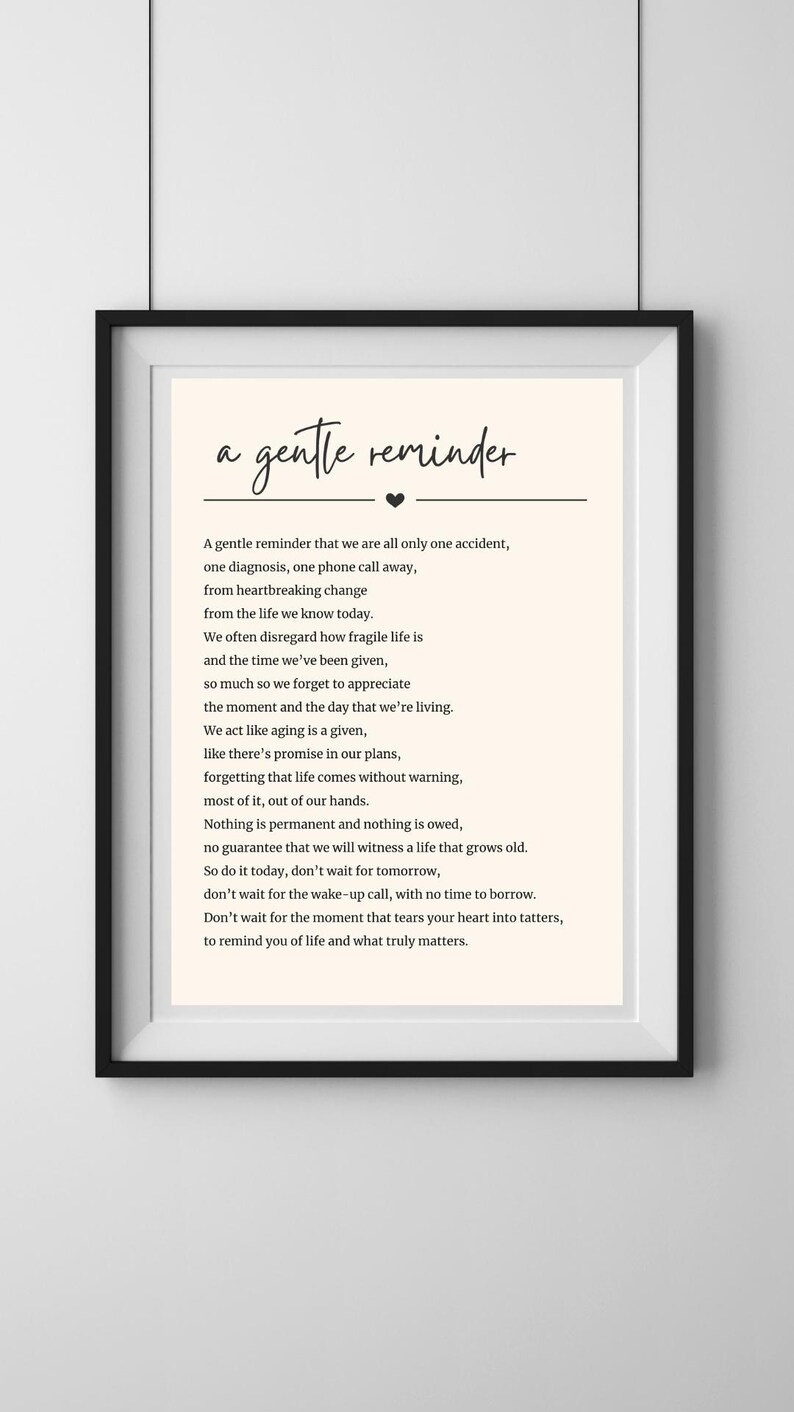 Inspirational Poem Print: Gentle Reminder Typography Wall Art - Etsy
