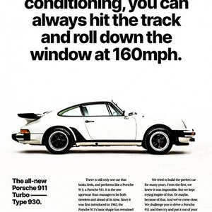Porsche 911 Turbo 930 Air Conditioning Track 160MPH Poster 8 "x10" Sportwagen Vintage Style Werbung Ad Wandkunst Lustiges Automobil Geschenk