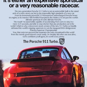 Porsche 911 Turbo Sportwagen Angemessen Rennauto Deutsches Poster 20x25cm Print Sportwagen Werbung Wandkunst Lustig Auto Geschenk