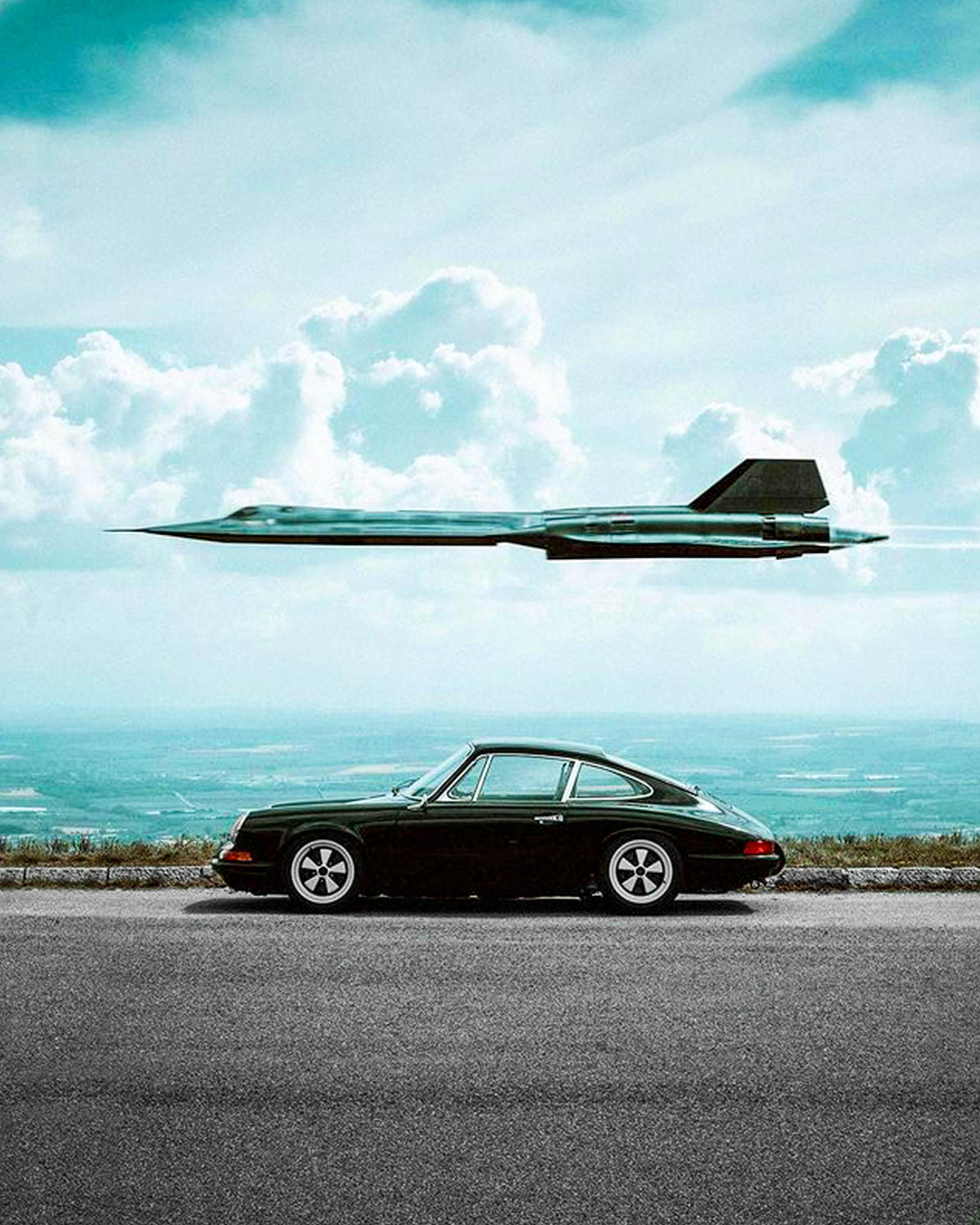 Porsche Carrera 911 SR-71 Blackbird Jet Military Airplane Poster