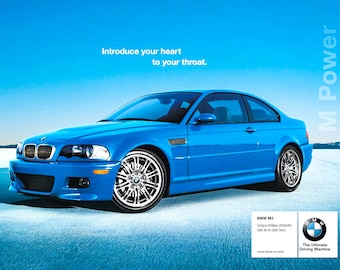 BMW E46 M3 Introduce Your Heart to Your Throat Laguna Seca Blue 8x10 Poster Print Sports Car Motorsport Advertisement Ad Wall Art Auto Gift