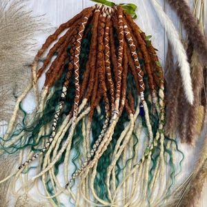 Forest Dreadlocks Set, Auburn DE Dreads, Green Curly Dreads, Boho Dread Extensions, Fairy Hair