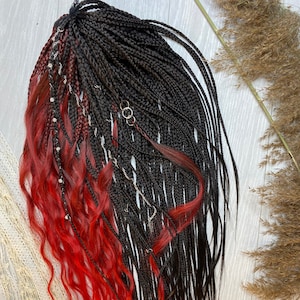 Dreadlocks met gekrulde set, dreadsverlenging, rode set synthetische vlechten, zwarte vlechten, gehaakte synthetische dreadlocks, dreadlocks met dubbele uiteinden, 25 inch
