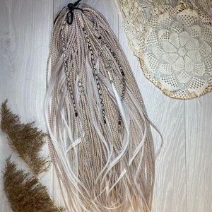 White blonde braids with loose ends, Soft double ended dreads Long white loose ends imitating natural hair, Natural look dreads set