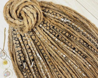 Boho Blonde Dreadlock Extensions, Sandy Beige DE Dreads, Handmade Synthetic Locs, Viking Hair Set