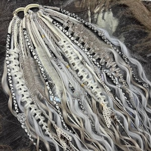 Boho Dreadlock Hair Tie, Silver White Festival Hair Accessory, Handmade Synthetic Dread Ponytail