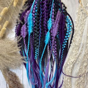 Synthetic Braids, Extensions Set, Boho Fantasy Dreads, Purple Blue Hair, Wraps, Textured Accent Braids, Handmade Colorful Festival Hair