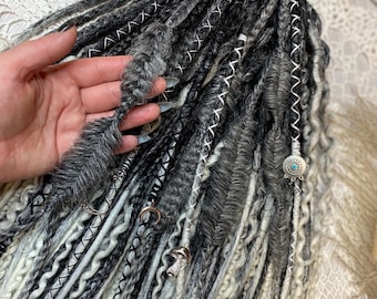 Rastas degradadas de negro a blanco, conjunto de rastas DE gris plateado, estilo boho vikingo