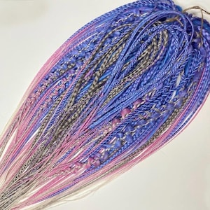 Purple, Pink & Silver Braided Extensions, Handmade Boho Dreads with Wraps, Beads, Festival Hair, Fantasy Braids, Cosplay Look