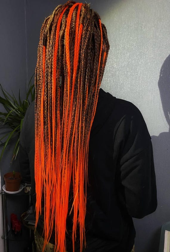 Neon Orange & Dark Brown Braids: Handmade Boho Festival Hair