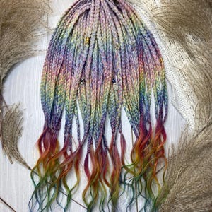 Rainbow Ombre Braids and Dreads with Loose Ends • Colorful Handmade Hair Extensions for Festivals, Boho, Cosplay, Photoshoots