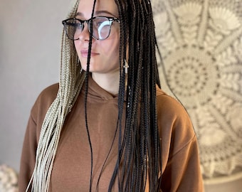 Custom Synthetic Braid Dreadlock Extensions: White to Black Crochet Faux Locs