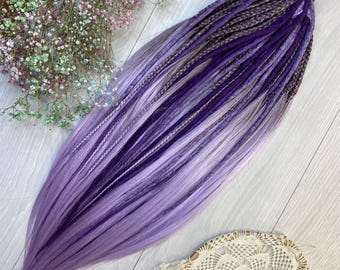 Dreadlocks sintéticos roxos e lilases ombré: extensão de cabelo de crochê com ponta dupla