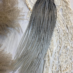 Ash Gray Micro Braids Set, Long Thin Box Braids, Silver Grey Boho Synthetic Hair Extensions, Lightweight Kanekalon Hair, Microdreads\DE