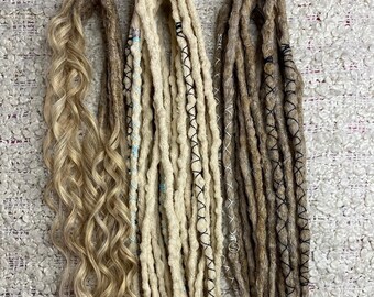 Wheat Blonde Dreadlocks Set, Beige Brown Faux Locs, Boho DE SE Hair Extensions