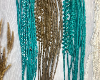Türkis & Braune Boho DE Dreads – Synthetische Dreadverlängerung mit Struktur