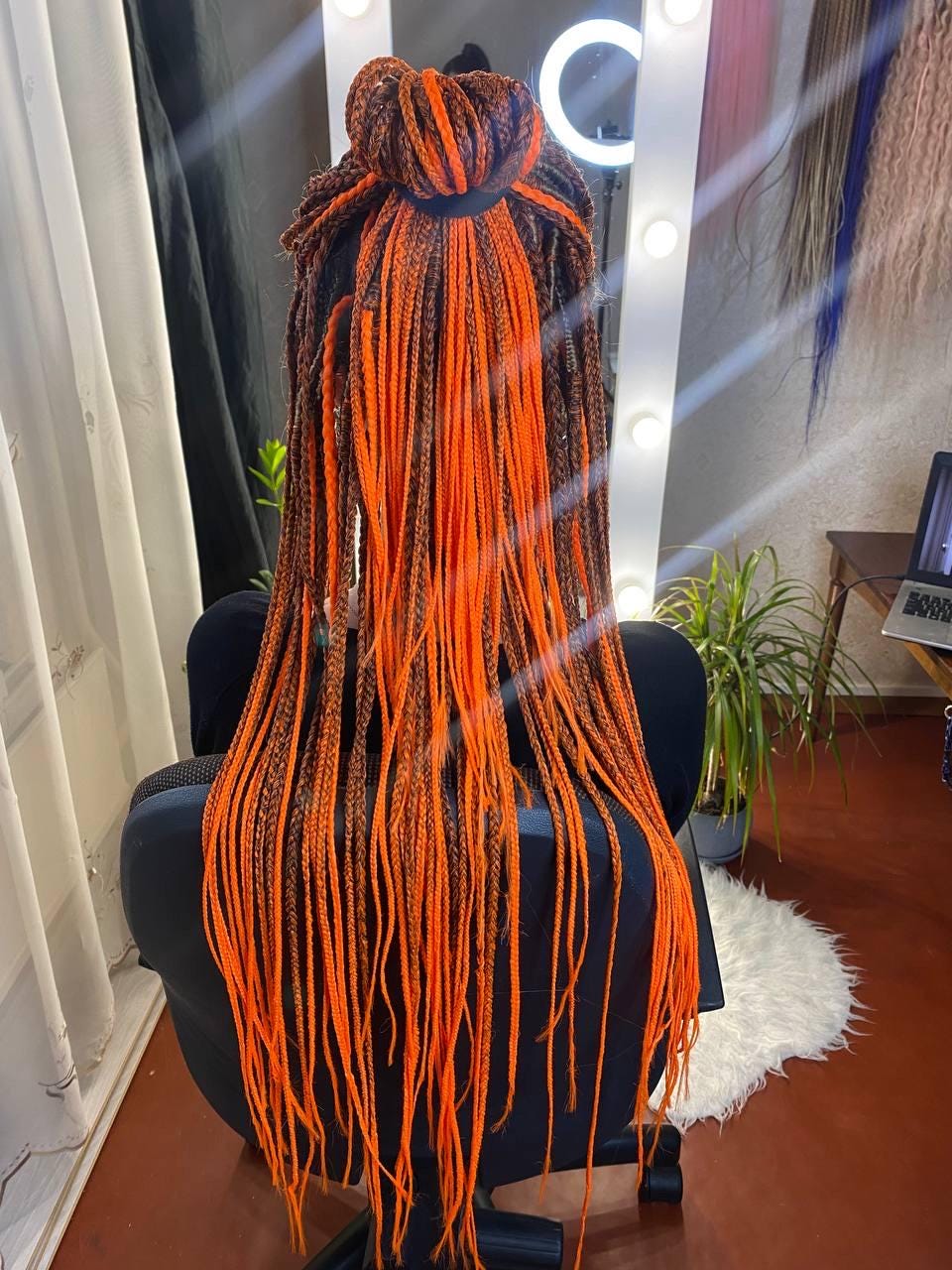 Neon Orange & Dark Brown Braids: Handmade Boho Festival Hair