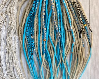 Blond & Blue Synthetic Dreads: DE/SE Hair Extensions