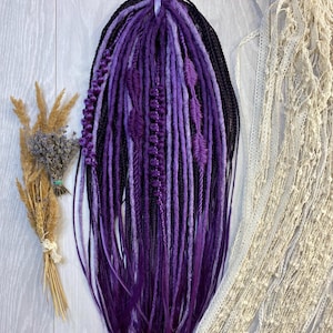 Extensiones de rastas violetas DE o SE, trenza ombré con rastas sintéticas de doble punta, rastas suaves de imitación violeta para atuendo de Burning Man