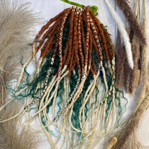 Ginger, Green & Wheat Dreadlock Set – Wavy Boho Synthetic Dreads and Curls | Lightweight  Reusable Hair Extensions