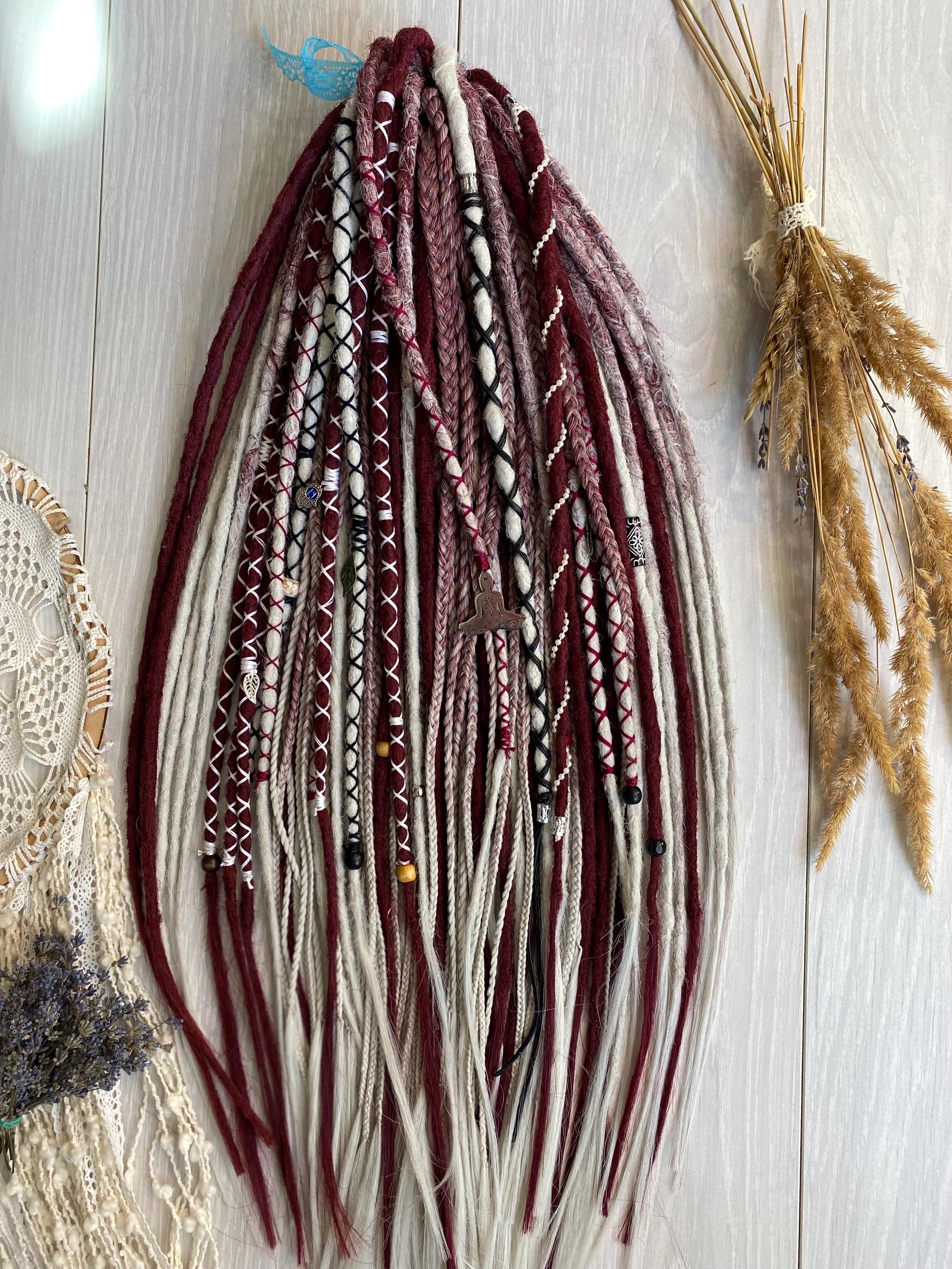 Viking dread extension, Synthetic Ombre dreadlocks set, DE dreads SET, crochet synthetic dreadlocks,burgundy gray double ended dreads, 25 In