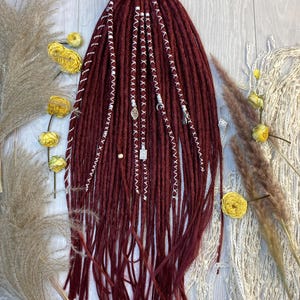 Burgundy double ended dreads, Fake dreads, Ruby dreads, Red dreadlocks, Plum color dreads, Synthetic red dreads for Burning Man