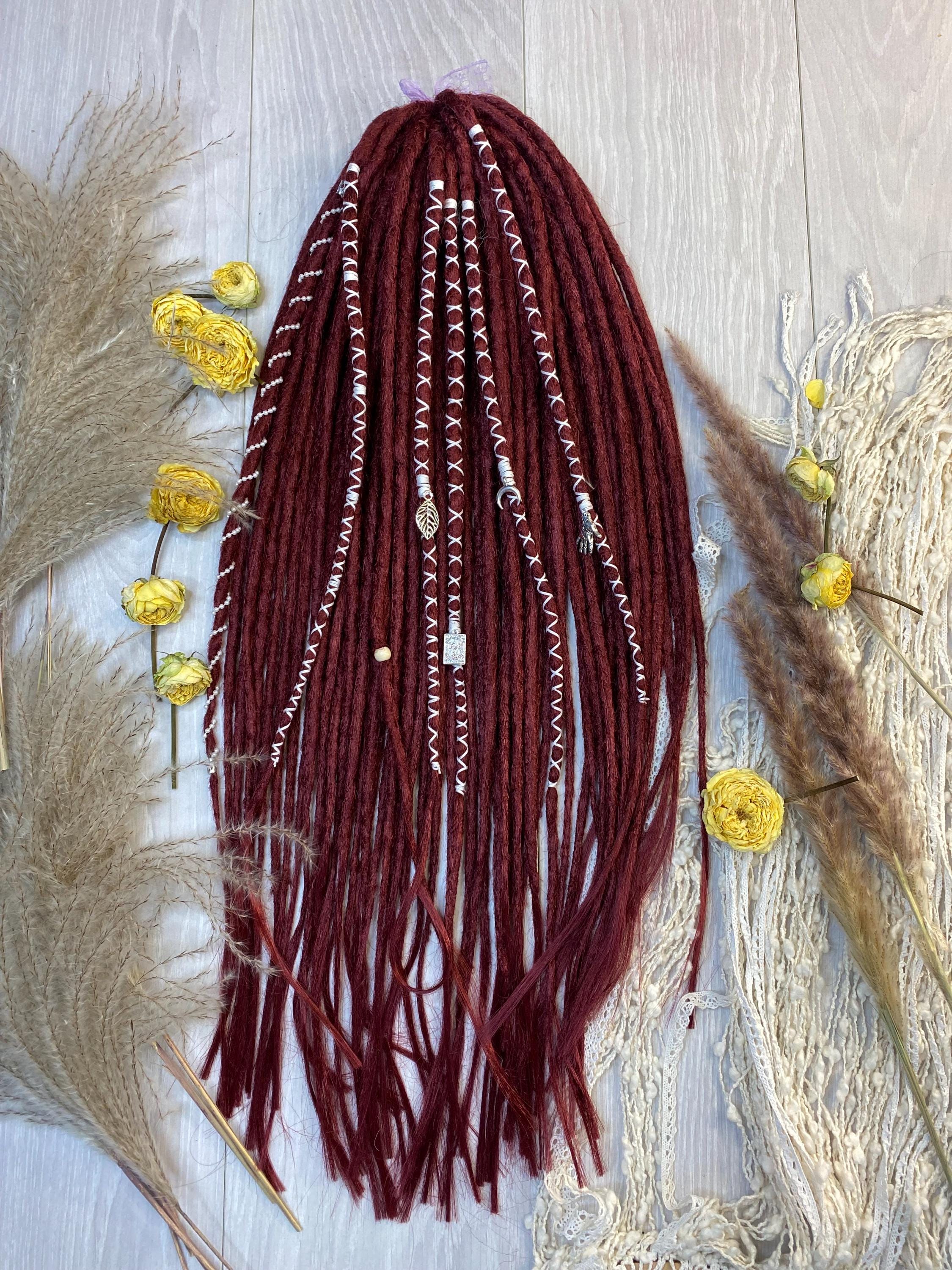 18in DE WOOL DREAD FULL SET. NEW. Black Purple Burgundy Ombre Dreads: Wool & Synthetic Curly  main image 2