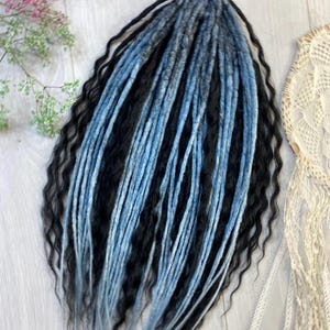 Viking dread extension, Synthetic Ombre dreadlocks set, DE dreads SET, crochet synthetic dreadlocks, curly, blue double ended dreads, 23 In
