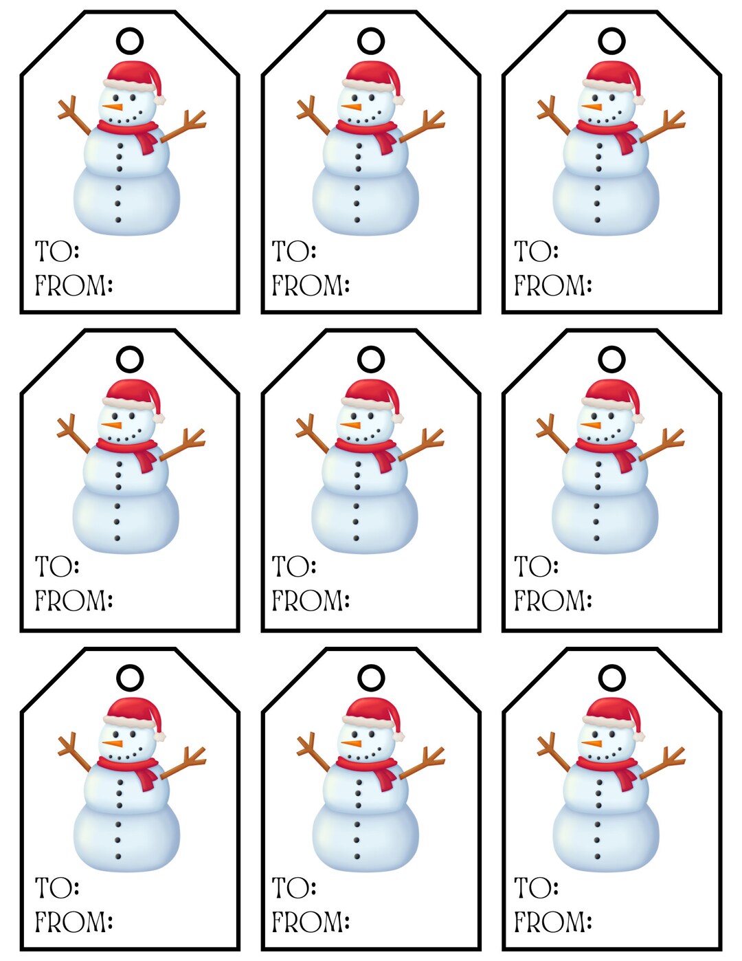 Snowman Printable Christmas Gift Tag PDF & PNG Download 2.5w X 3.5h - Etsy