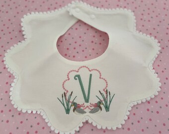 Mallard baby Girl  bib/ Monogrammed Mallard Bib / Embroidered girl gifts / Pima Cotton Bibs/ Baby Shower Gifts/New Mom gifts/Duck baby bib
