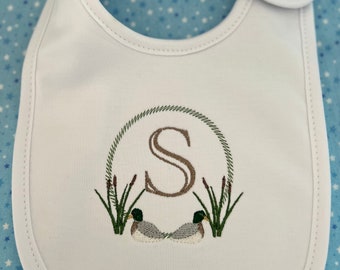 Mallard baby bib/ Monogrammed Mallard Bib / Embroidered Baby items / Pima Cotton Bibs/ Baby Shower Gifts/New Mom gifts/Duck baby bib
