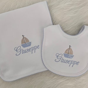 Nautical Baby/ Boat Baby Embroidery Bib/ Embroidered Baby items / Pima Cotton Bibs/ Baby Shower Gifts