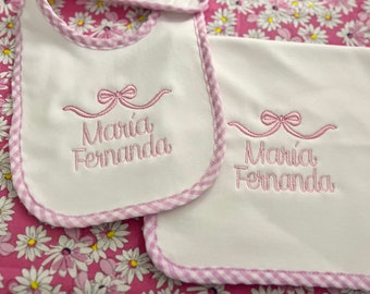 Baby Bib / Personalized Baby Bib and Baby Burp / Embroidered Baby Burp / Pima Cotton Bib / Baby Shower Gifts / Newborn Gift