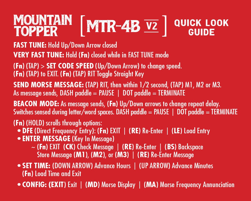 Mountain Topper Mtr4b V2 Quick Look Guide Ham Radio QRP CW Morse Code ...
