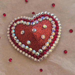 Red Glitter Heart Pasties: Rhinestone Illusion, Burlesque, Valentine&#39;s Gift
