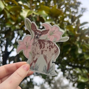 Piebald deer and day lillie’s / waterproof vinyl sticker