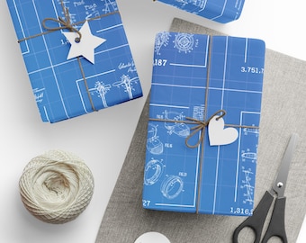 Engineering Drawing Wrapping Paper | Blueprint Diagram Gift Wrap for Engineers