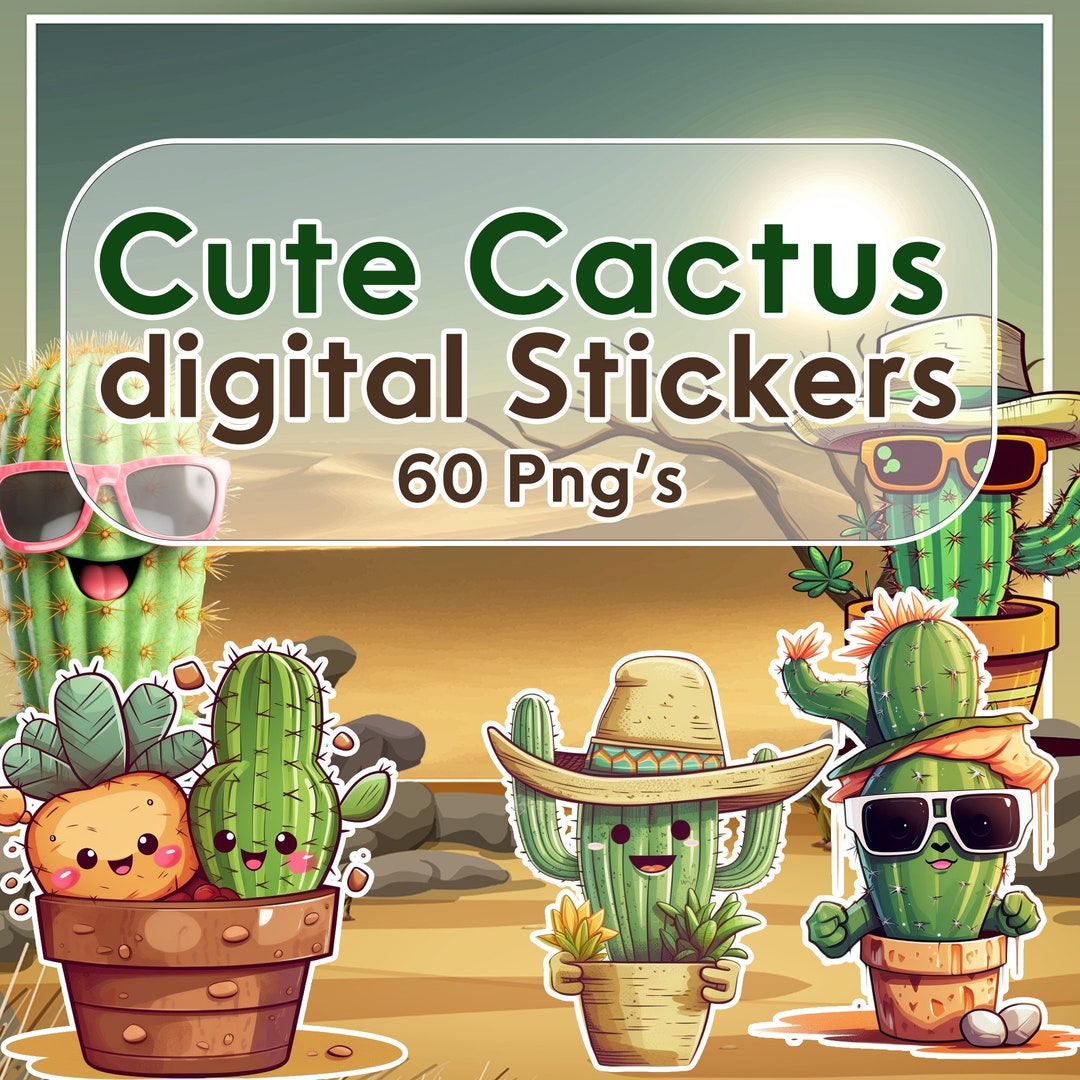60 Cute Cactus Stickers Bundle, Cute Cactus Art, Cactus Clipart