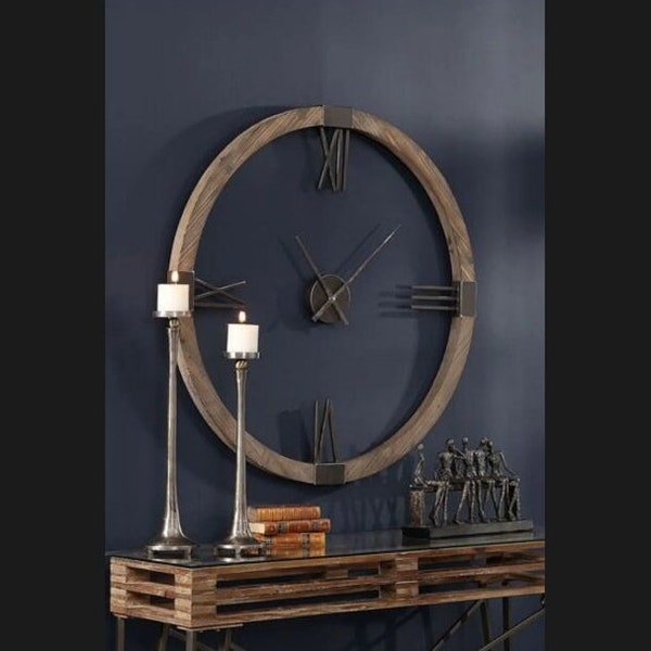 Roman Numeral Metal Wall Clock, Modern Wall Clock, Living Room Wall Clock, Bedroom Wall Clock, Wood Clock, Unique Clock, Wall Clock, Wanduhr