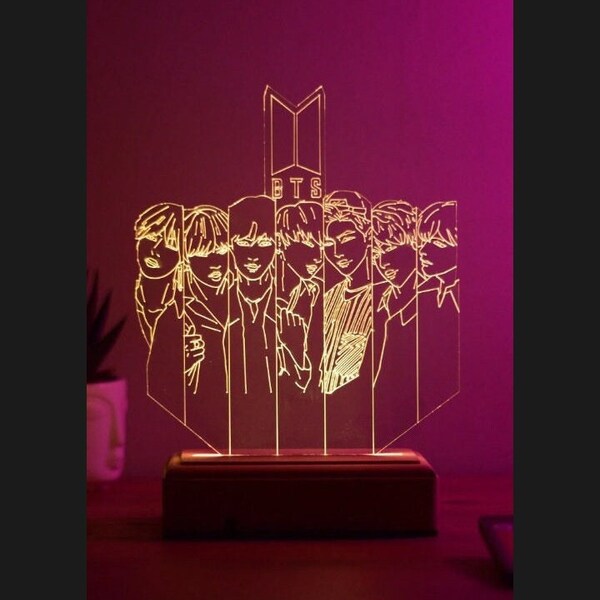 Lampe de table RVB signée, 16 couleurs, Bangtan Boys, armée, KPOP, nuit, éclairage de salle de jeux, maison, bts, led, chambre à coucher, accessoires de bureau mignons, esthétique de la décoration