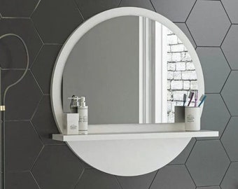 Wall Mirror with Shelf, White Mirror,wall decor mirror,home decor, home mirror, bathroom decor,Decorative Mirror, bathroom mirror shelf