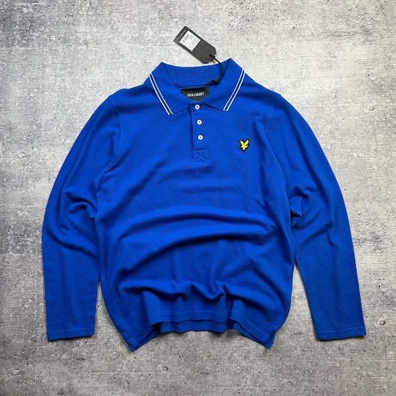 Lyle & Scott, Vintage Lyle & Scott Long Sleeve Polo Shirt Mens Medium Blue Classic Fit NWT