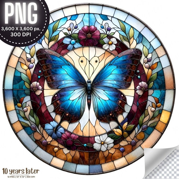 Butterflies Stained Glass Clipart 12 High Quality PNG Watercolor Butterfly, Junk Journaling, Scrapbook, Commercial use