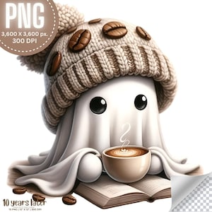Marrón lindo café fantasma alta calidad clipart 15 PNG / acuarela fantasma latte, café fantasma PNG, lindo fantasma sublimación uso comercial