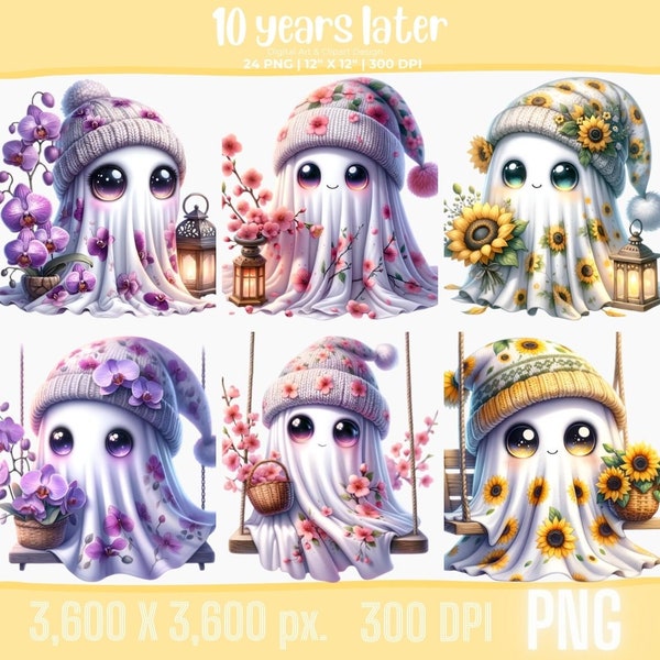Floral Boo! Watercolor Flower Ghost High Quality Clipart 24 PNG, Cute Ghost With Pastel Flowers, Clipart For Gardeners, Spring Ghost PNG
